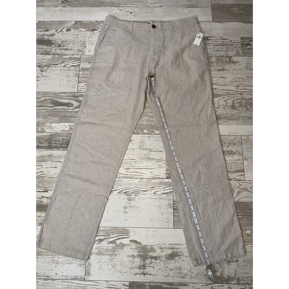 Old Navy Pants Mens 34x32 Beige 90s Straight Linen Blend Chino New Flat Front - Picture 5 of 12